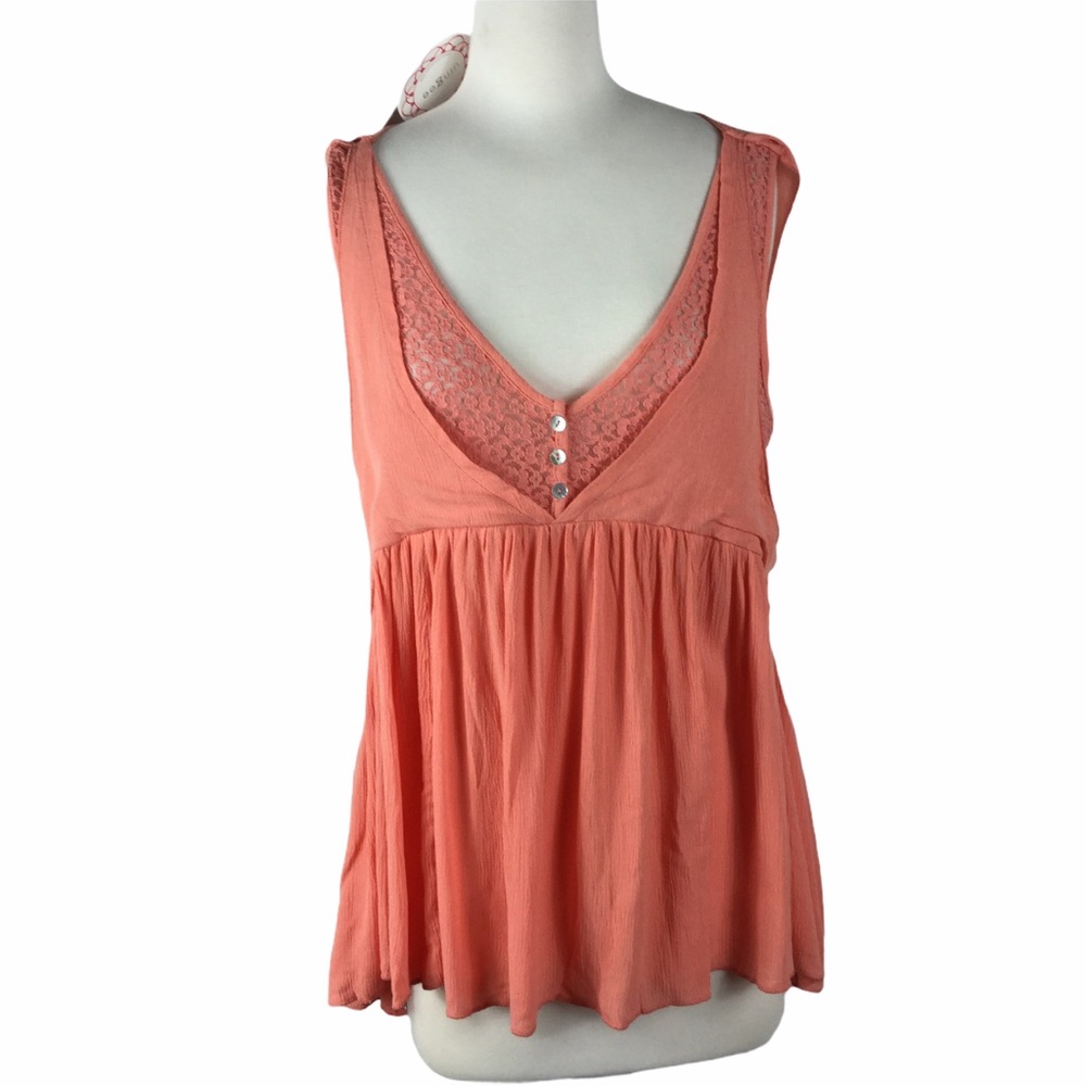 Umgee‎ Salmon Crocheted Lace, Racer Back Swing Tank